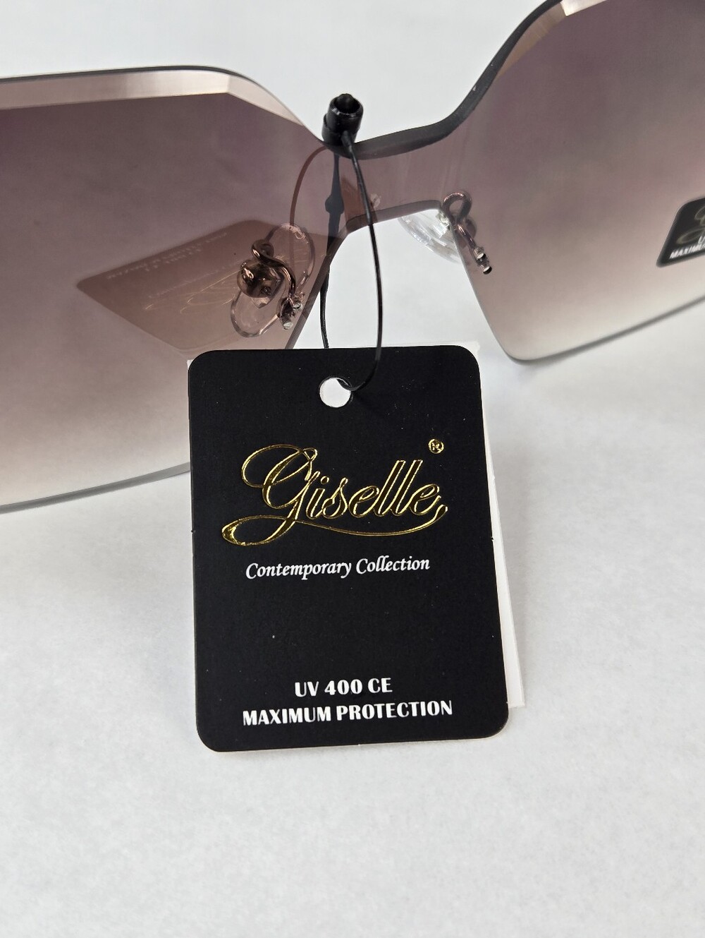 Giselle Rimless Butterfly Sunglasses NWT Gradient Smokey Brown Lens Cream Gold - Picture 7 of 11